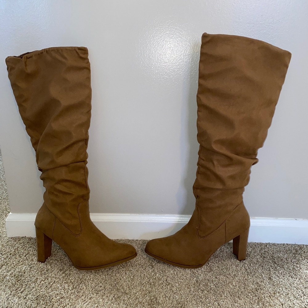 suede knee high heel boots